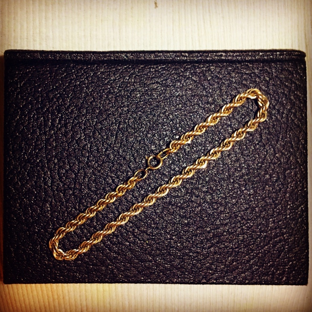 1980s Gold Tone Sterling Silver Rope Bracelet 8”